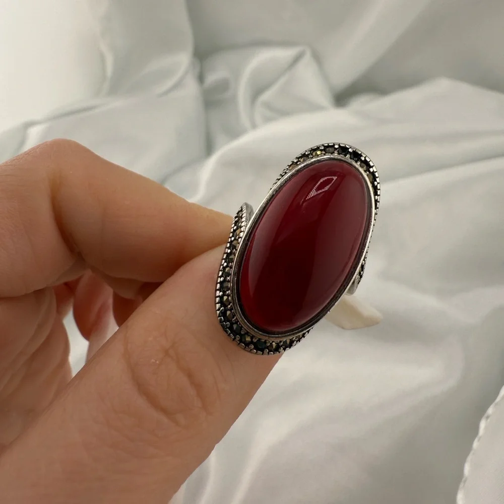 Vintage antique adjustable Red Stone Silver Ring